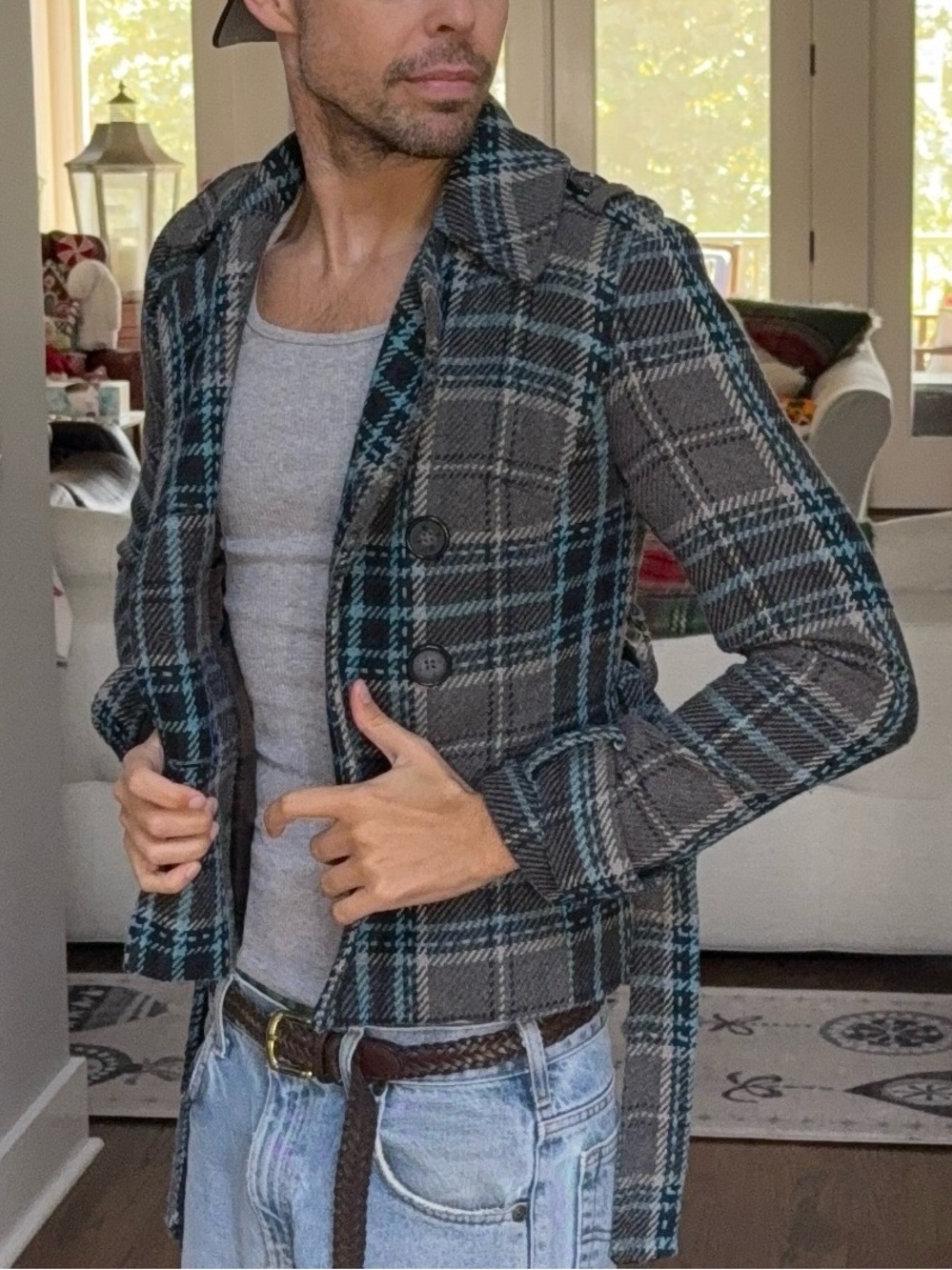 Decree Plaid Belted Statement Jacket 🩵